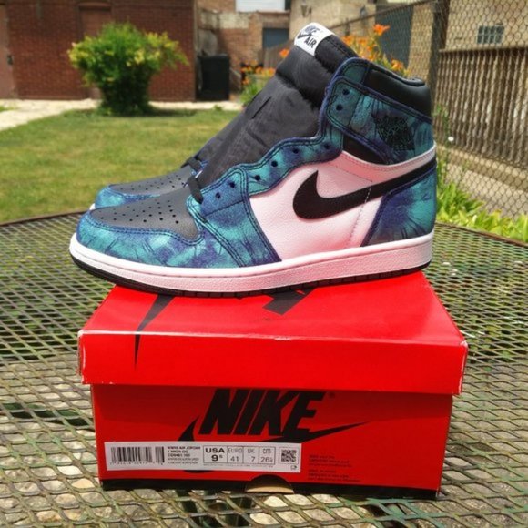 Nike Air Jordan 1 High Tie Dye Blue Sneakers - Women's 8 & Women's 9 Shoes - Picture 6 of 16